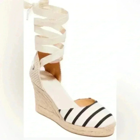 Soludos Classic Striped Wedge Lace Up Espadrille Size 9 - Picture 1 of 8